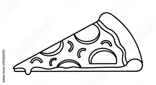 Simple line drawing of a pizza slice with topping details