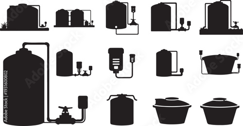 Industrial equipment silhouettes for manufacturing and processing plants