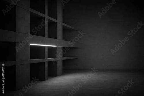 Minimal Concrete Grid Background Template in Dark Architectural Space for Corporate Branding Presentation