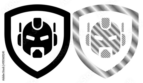 Futuristic robot head emblem in shield outline, symbolizing protection and technology.