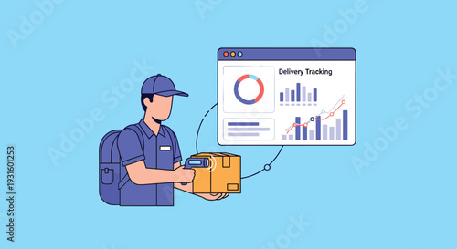 Delivery Man Holding Package with Data Screen.
