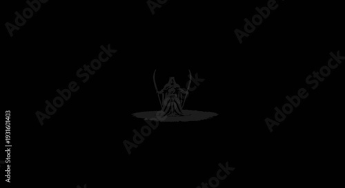Ominous Silhouette of the Grim Reaper with a Scythe Standing on an Isolated Black Background