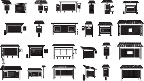 Collection of various food truck and stall designs illustrated