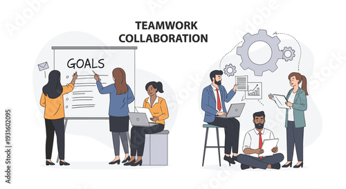 Team Collaboration and Goal Setting Illustration.