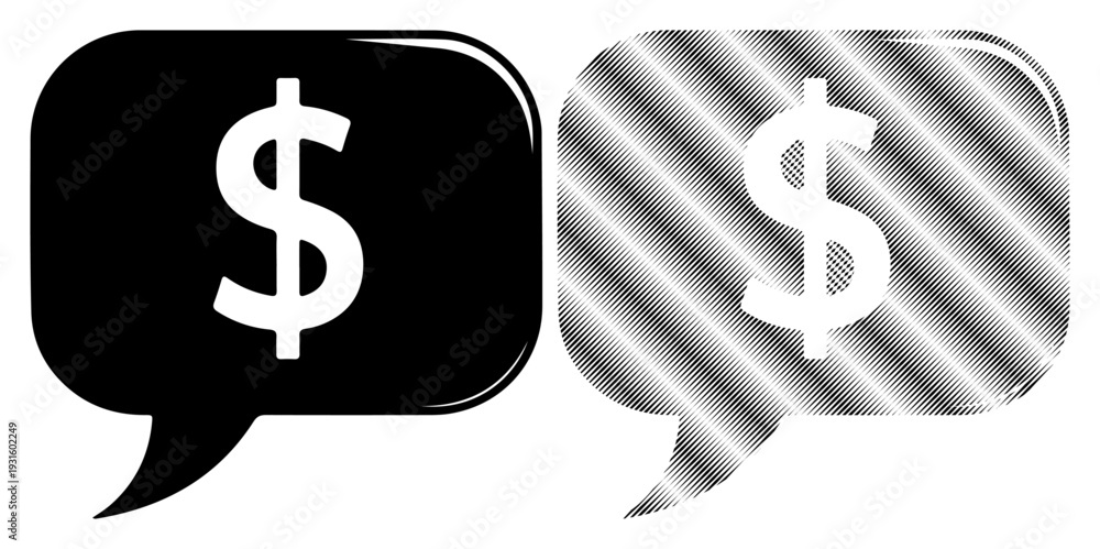 Fototapeta premium Two speech bubbles with dollar signs, representing financial communication or transactions