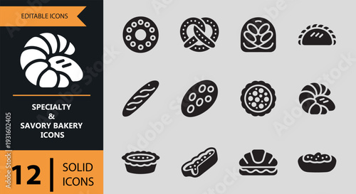 Specialty And Savory Bakery Solid Deli Branding Icons