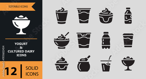 Yogurt And Cultured Dairy Solid Healthy Food Icons