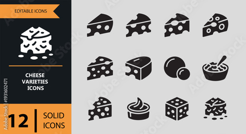Cheese Varieties Solid Icons For Gourmet Food Branding