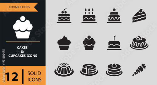Cakes And Cupcakes Solid Icons For Pastry Shops