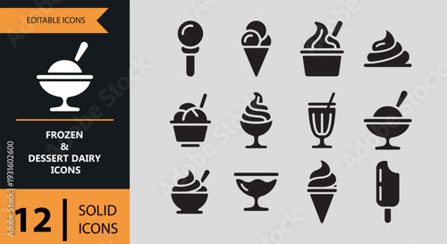 Frozen And Dessert Dairy Solid Ice Cream Icons