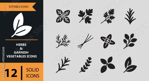 Herbs And Garnish Vegetables Solid Organic Food Icons