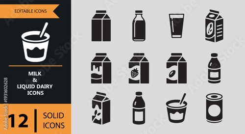 Milk And Liquid Dairy Solid Beverage Branding Icons