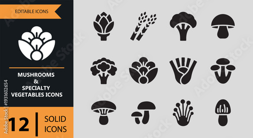 Mushrooms And Specialty Vegetables Solid Farm Fresh Icons