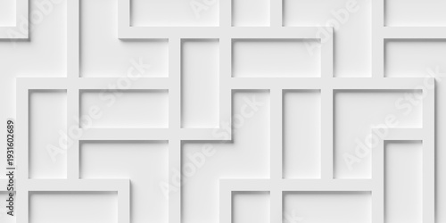 White random maze or geometry shapes thick walls polygon background wallpaper banner, flat lay top view