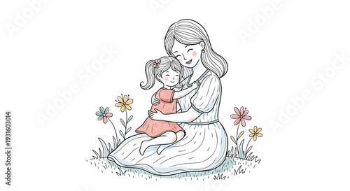 Vector illustration of mother and child in flowers