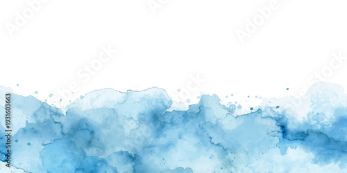 Blue water splash with fresh bubbles and clear liquid drops flowing in a macro motion isolated on a white background
