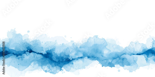 An abstract blue watercolor background with soft white clouds and light textures evokes a serene summer sky and a fluffy atmosphere
