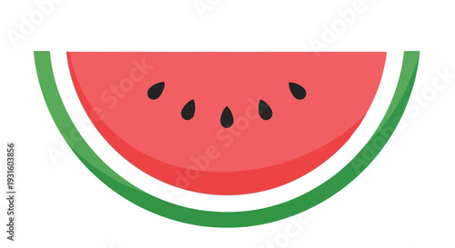 A colorful flat design illustration of a single watermelon slice with seeds