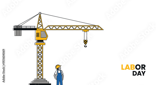 Vector illustration of Labor Day with crane and worker