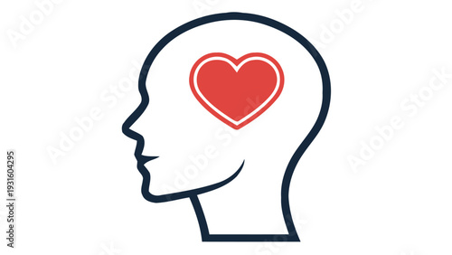 Mental health awareness symbol with human head and heart icon for social issues campaigns and emotional wellness promotions