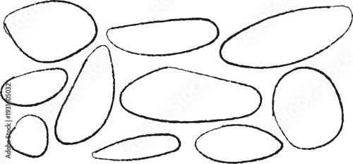 Collection of variously shaped oval and elliptical objects