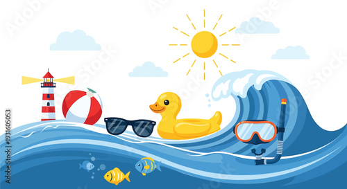 Summer beach icons vector