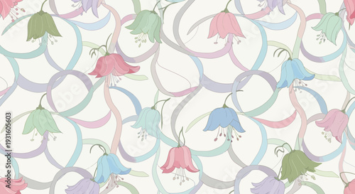 Colorful Floral Pattern with Pastel Hues and Swirling Shapes.