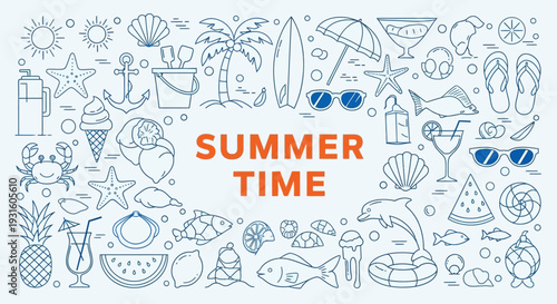 Summer themed icons and symbols collection.