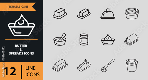 Butter And Spreads Outline Icons For Dairy Branding