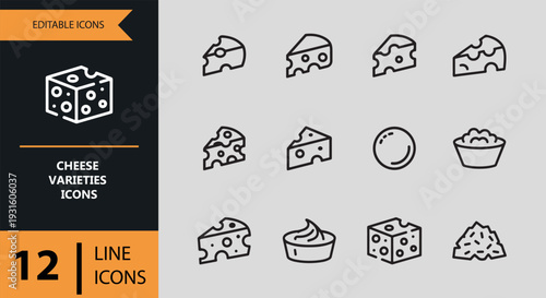 Cheese Varieties Outline Icons For Gourmet Food Design
