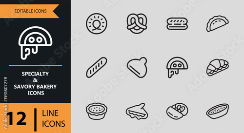 Specialty And Savory Bakery Outline Deli Icon Collection