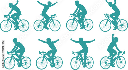 Professional road cyclist racing silhouette, athlete winning competition, bicycle riding action, sport exercise health, performance cycling, speed motion endurance, outdoor fitness activity.