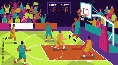 Basketball field with players