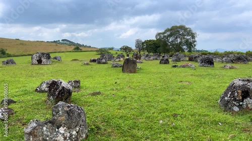 Valley of the Jars, Laos. Phongsavan. Valley of the Jars. The megalithic archaeological landscape consists of thousands of stone jars scattered across the Xiangkhouang Plateau. 4К