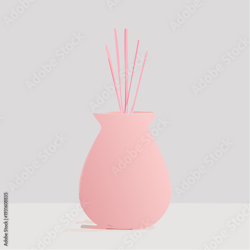 Elegant minimalist pink diffuser vase with aromatherapy reeds offering subtle home fragrance and modern decorative appeal