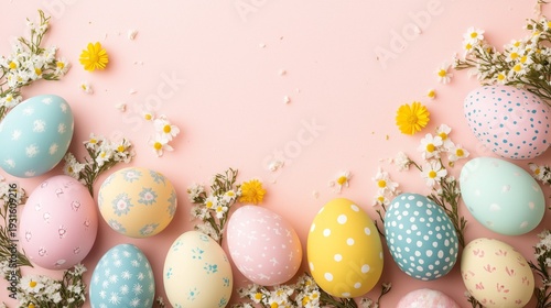 Colorful Eggs and Candy on Pink Background for Easter Celebration in Spring