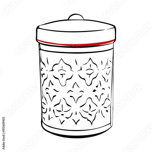 High-end cylindrical Eid gift container with elegant emboss, luxury packaging, festive Ramadan present, decorative jar, premium gift box, ornate design, celebration, Islamic festival packaging