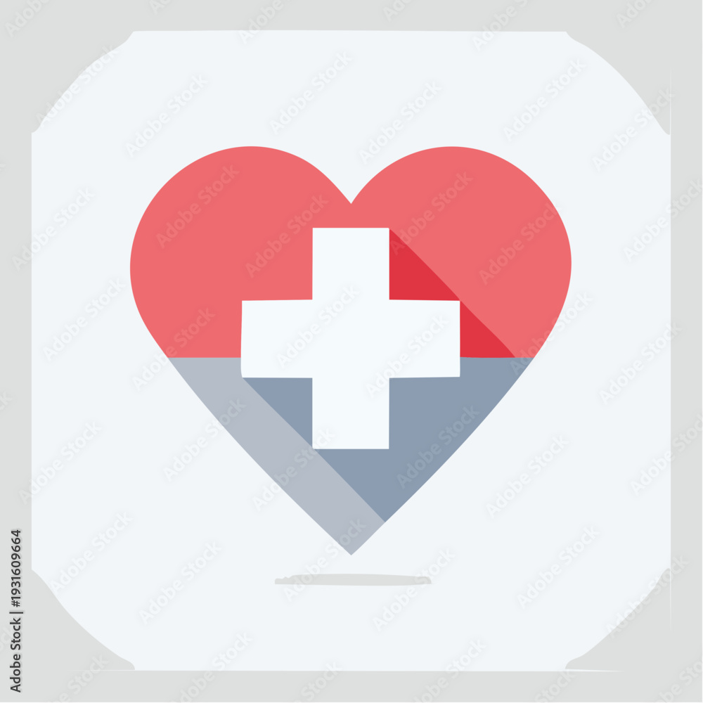 Fototapeta premium Red and white cross within a heart symbol representing health and care