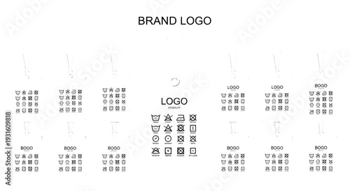 Clothing tag set with laundry care symbols and garment hanging labels
