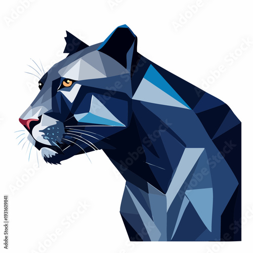 Abstract geometric illustration of a sleek black panther's head in profile, showcasing strength and wild elegance with polygonal artistry