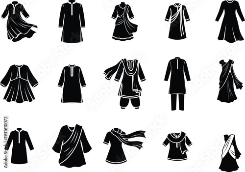 Collection of various traditional clothing silhouette designs