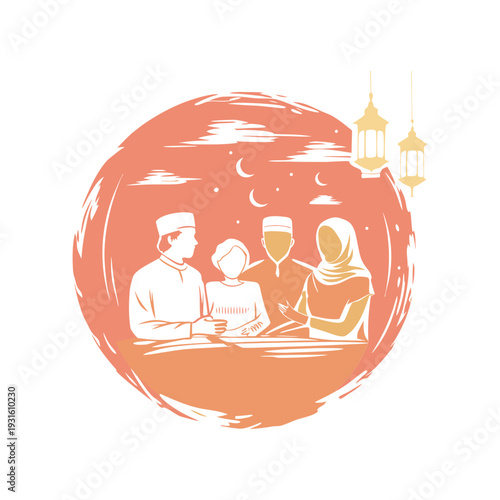 Muslim Entrepreneur Family Celebrating Eid Together at Home, Festive Gathering with Traditional Clothing, Business Lifestyle, Cultural Celebration, Joyful Islamic Holiday Moment