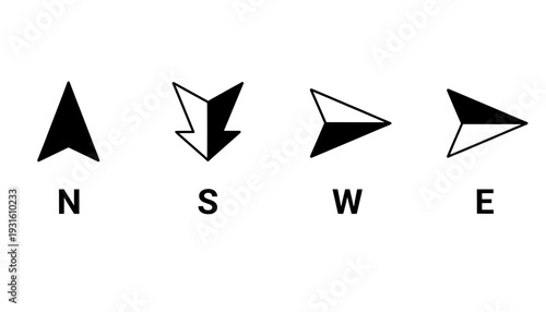 Compass direction arrow icon set with north south west and east symbols
