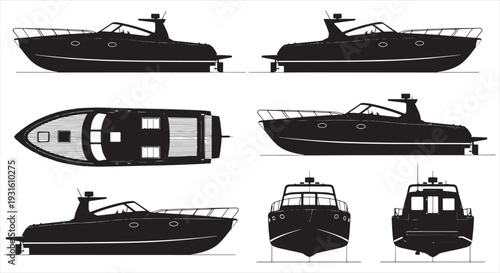 Speed Boat Blueprint – Luxury Motorboat Engineering CAD Technical Drawing