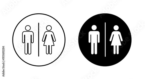 Restroom sign with male and female icons in circular frame
