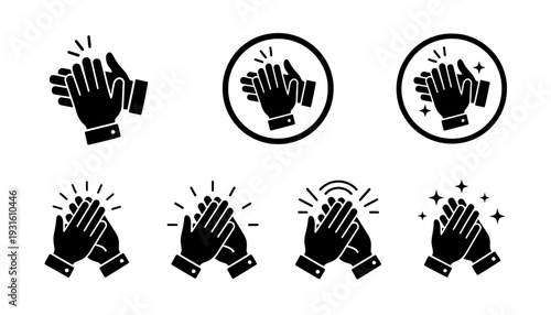 Clapping hands icon set for applause and celebration symbols

