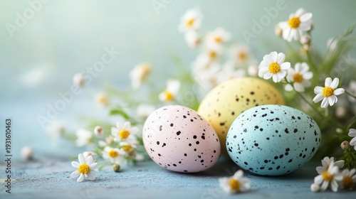 Colorful Eggs With Flowers on a Light Background for Easter Decoration Celebr...