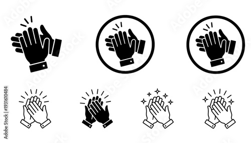 Clapping hands icon set for applause and celebration symbols
