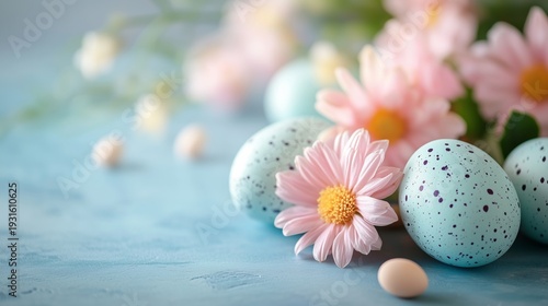 Colorful Eggs With Flowers on a Light Background for Easter Decoration Celebr...