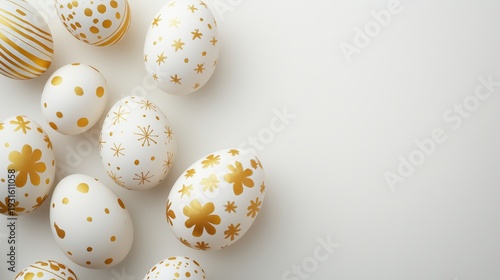 Decorated Eggs With Gold Designs on a Light Background for Spring Festivities